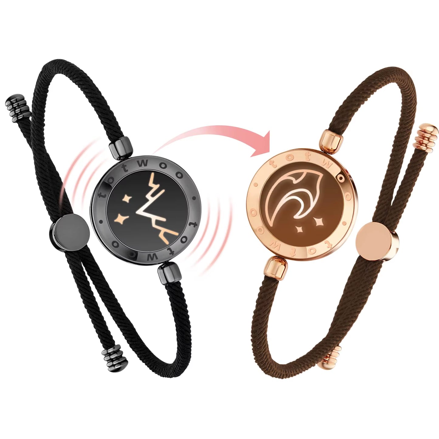 Totwoo Long Distance Touch Light Up&Vibrate Bracelets for Couples, Long Distance Relationship Gifts Smart Sun&Moon Love Bracelet