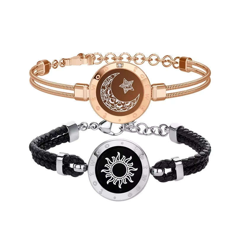 Totwoo Long Distance Touch Light Up&Vibrate Bracelets for Couples, Long Distance Relationship Gifts Smart Sun&Moon Love Bracelet