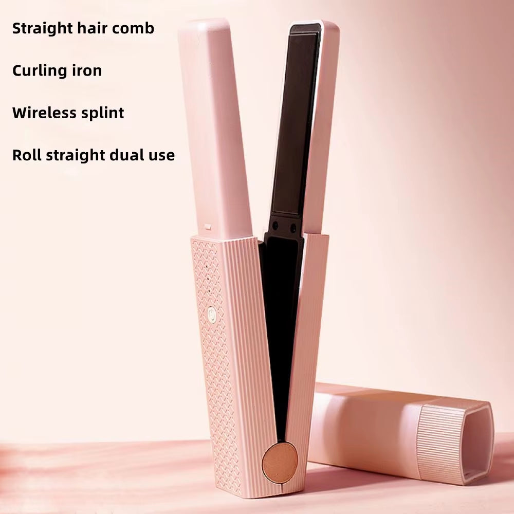 Portable Mini Hair Straightener and Curler - USB Rechargeable Wireless Ceramic Styling Tool