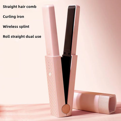 Portable Mini Hair Straightener and Curler - USB Rechargeable Wireless Ceramic Styling Tool